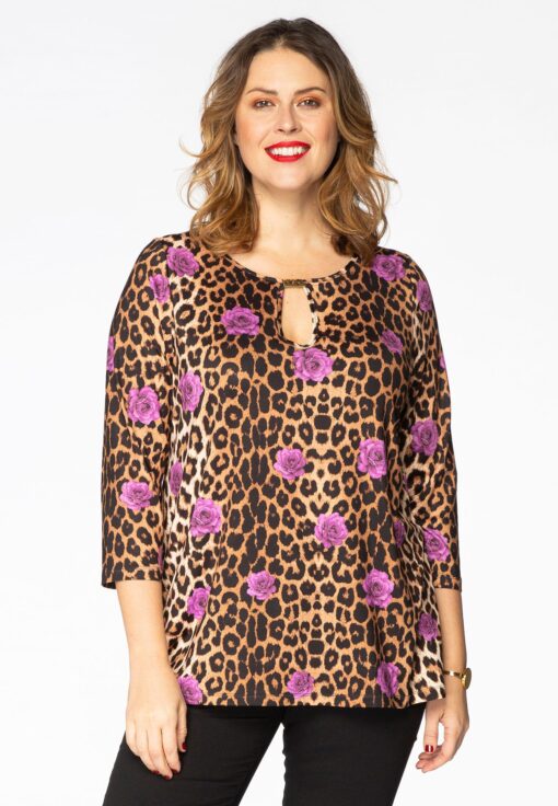 Yoek Shirt relax LEO ROSE | Bruin | Maat 38/40