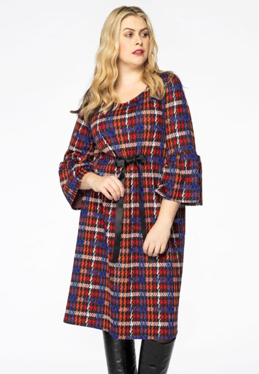 Yoek Jurk met strik CHECK | Rood | Maat 38/40