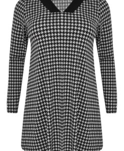 Yoek Tunic wide bottom pied de poule | Zwart | Maat 54/56