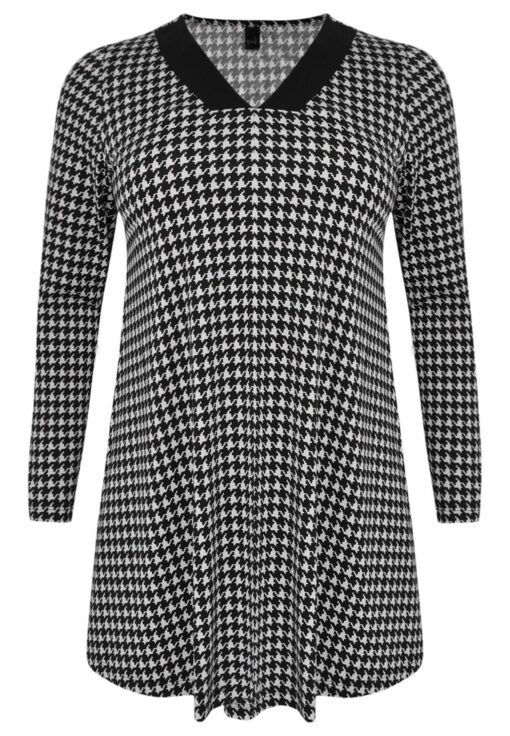 Yoek Tunic wide bottom pied de poule | Zwart | Maat 54/56