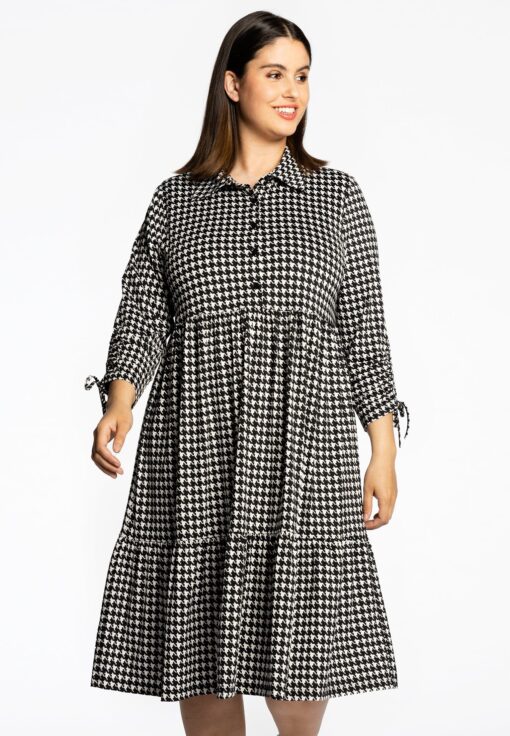 Yoek Jurk pied de poule | Zwart | Maat 46/48