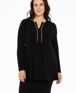 Yoek Tuniek flare strass trim | Zwart | Maat 38/40