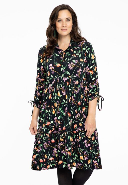 Yoek Jurk met ruches FLEUR | Zwart | Maat 50/52