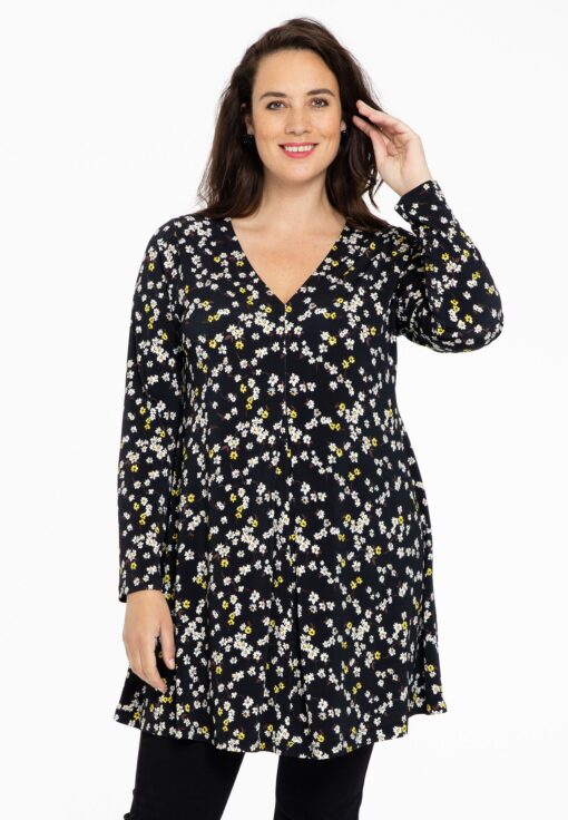 Yoek Tuniek V-hals DAISY | Zwart | Maat 54/56