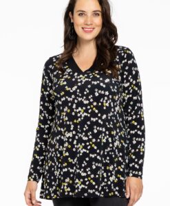 Yoek Tuniek flare DAISY | Zwart | Maat 46/48
