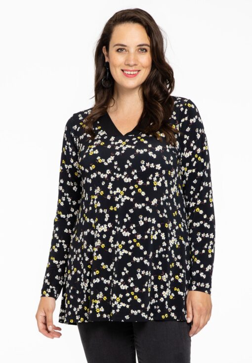 Yoek Tuniek flare DAISY | Zwart | Maat 46/48