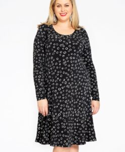 Yoek Jurk met ruches CIRCLES | Zwart | Maat 42/44