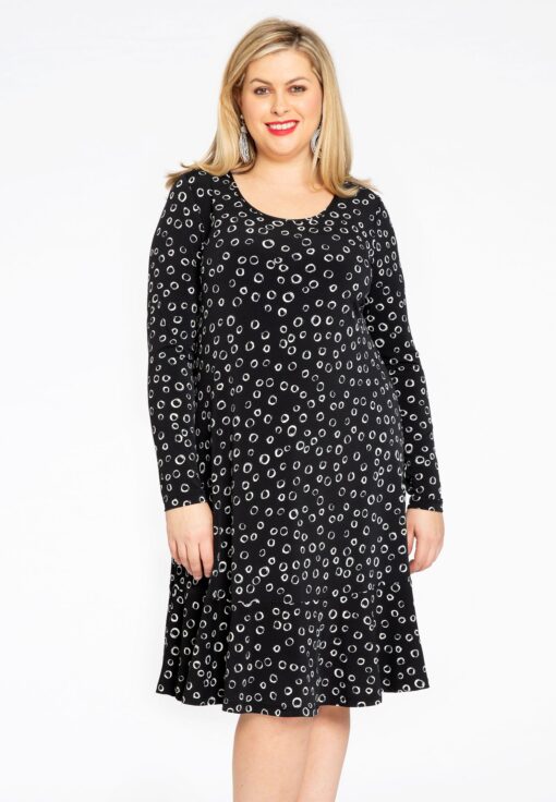 Yoek Jurk met ruches CIRCLES | Zwart | Maat 42/44