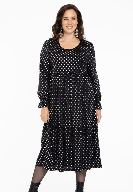 Yoek Jurk met ruches SPOTS | Zwart | Maat 38/40
