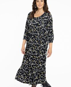 Yoek Jurk met ruches DAISY | Zwart | Maat 50/52