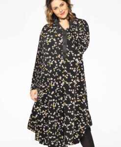 Yoek Blouse-jurk ruches DAISY | Zwart | Maat 42/44