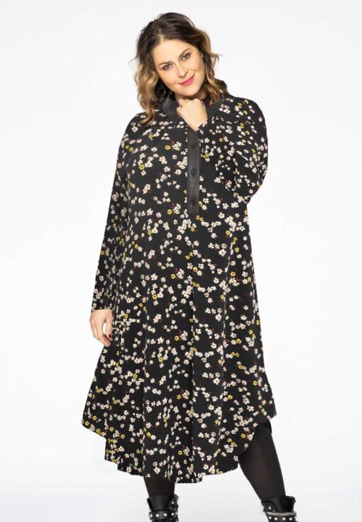 Yoek Blouse-jurk ruches DAISY | Zwart | Maat 42/44