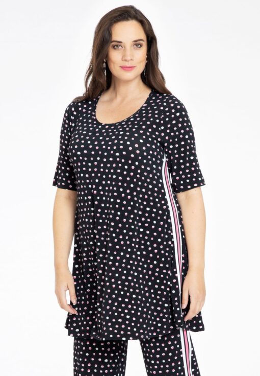 Yoek Tuniek wide bottom SPRINKLE stripe | Zwart | Maat 46/48