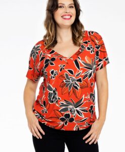 Yoek Shirt dubbele V-hals MIX PRINT | Rood | Maat 38/40