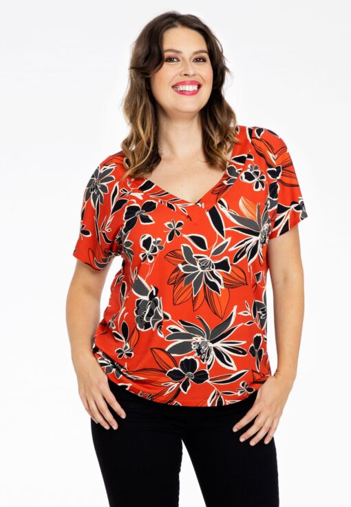Yoek Shirt dubbele V-hals MIX PRINT | Rood | Maat 38/40