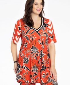 Yoek Tuniek wide bottom MIX PRINT | Rood | Maat 38/40