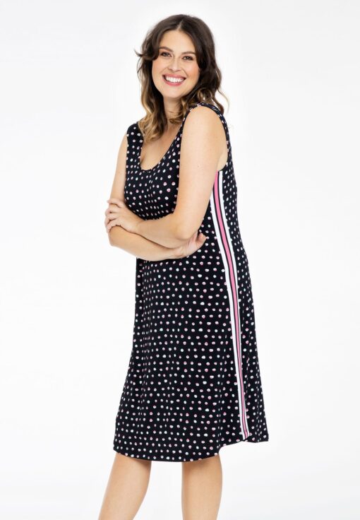 Yoek Mouwloze jurk SPRINKLE stripe | Zwart | Maat 42/44