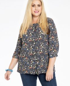 Yoek Blouse FLOWER RAIN | Zwart | Maat 46/48