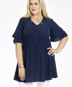 Yoek Tuniek puckered waist | Blauw | Maat 46/48