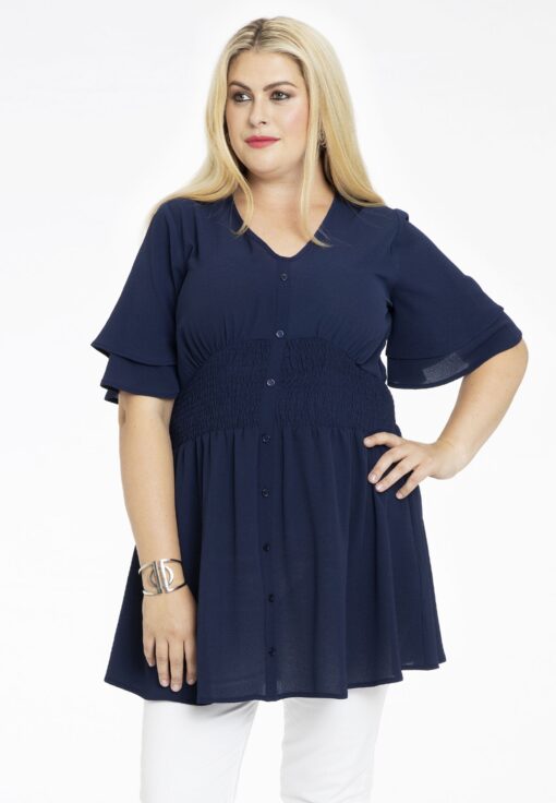 Yoek Tuniek puckered waist | Blauw | Maat 46/48