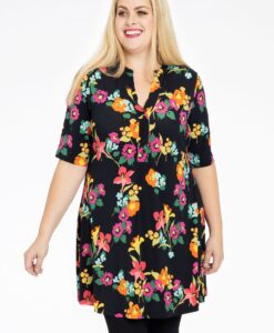 Yoek Tuniek wide bottom BLOOMY | Zwart | Maat 38/40