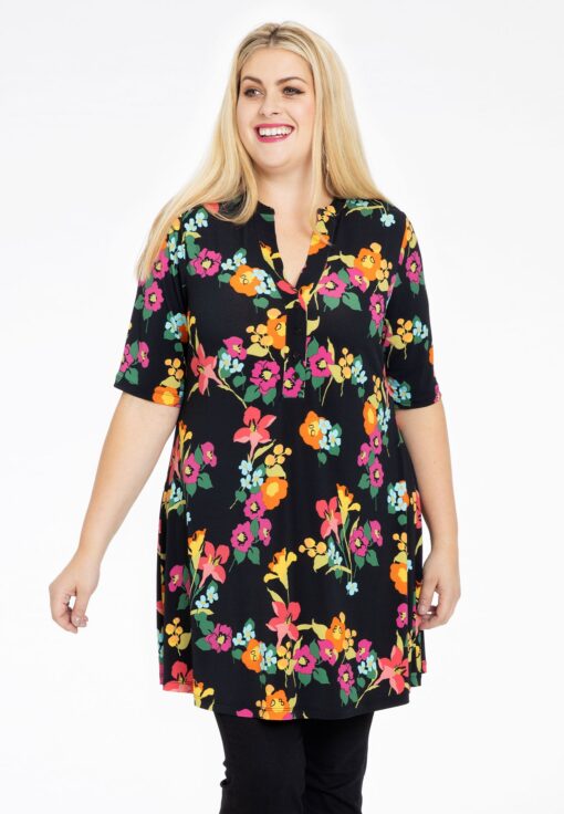 Yoek Tuniek wide bottom BLOOMY | Zwart | Maat 38/40