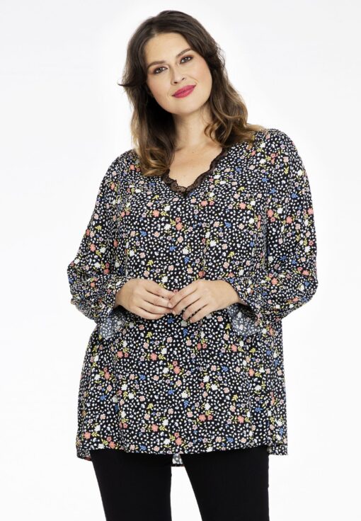 Yoek Tuniek FLOWER RAIN | Zwart | Maat 38/40