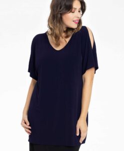 Yoek Shirt cold shoulder | Blauw | Maat 38/40