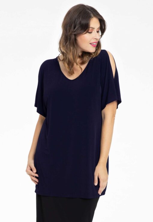 Yoek Shirt cold shoulder | Blauw | Maat 38/40