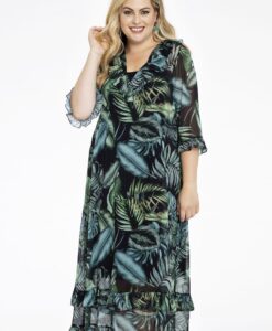Yoek Jurk met ruches TROPICOOL | Zwart | Maat 38/40