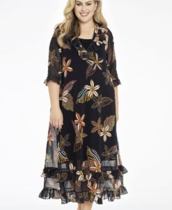 Yoek Jurk met ruches MAYFLOWER | Zwart | Maat 54/56