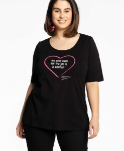 Yoek T-Shirt relax &apos;a women&apos;s heart&apos; | Zwart | Maat 58/60
