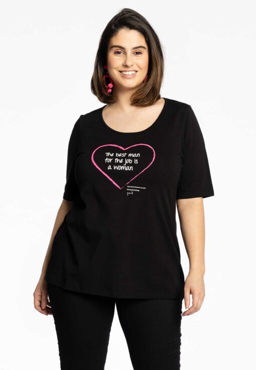 Yoek T-Shirt relax &apos;a women&apos;s heart&apos; | Zwart | Maat 58/60