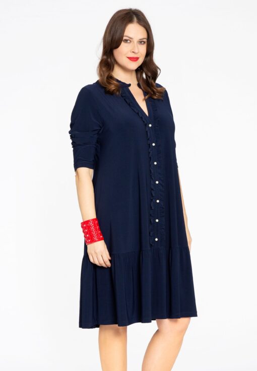 Yoek Jurk met volants en ruches | Blauw | Maat 38/40