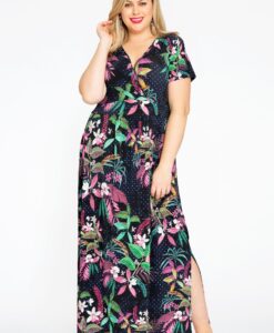Yoek Maxi-jurk TROPIC DOTS | Blauw | Maat 50/52
