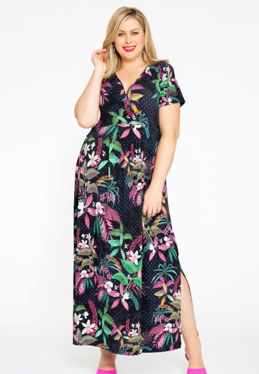 Yoek Maxi-jurk TROPIC DOTS | Blauw | Maat 50/52