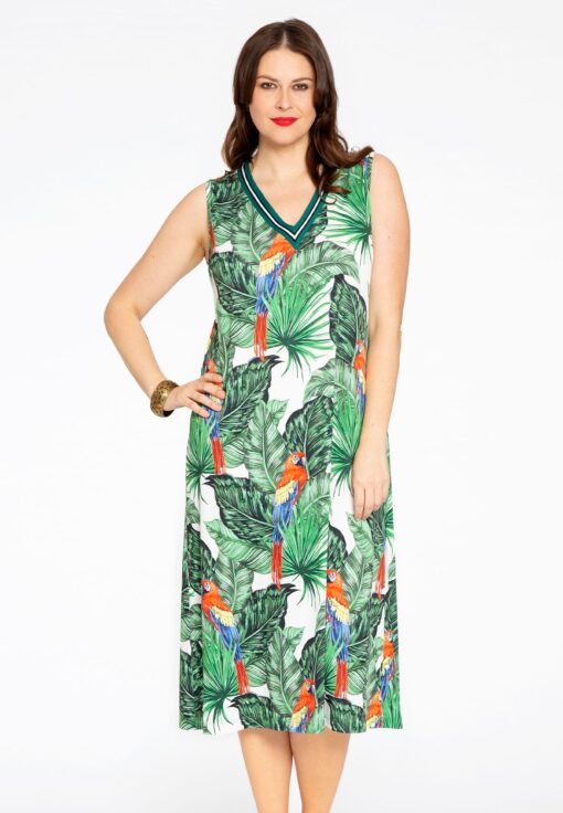 Yoek Midi-jurk met v-hals PARROT | Beige | Maat 42/44