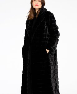 Yoek Mantel streep fur | Zwart | Maat 44