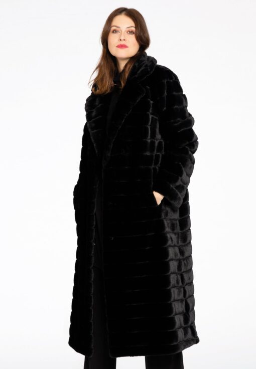 Yoek Mantel streep fur | Zwart | Maat 44