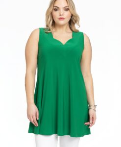 Yoek Singlet wide bottom V-hals | Groen | Maat 50/52