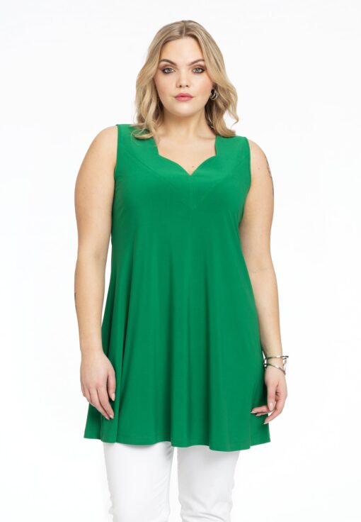 Yoek Singlet wide bottom V-hals | Groen | Maat 50/52