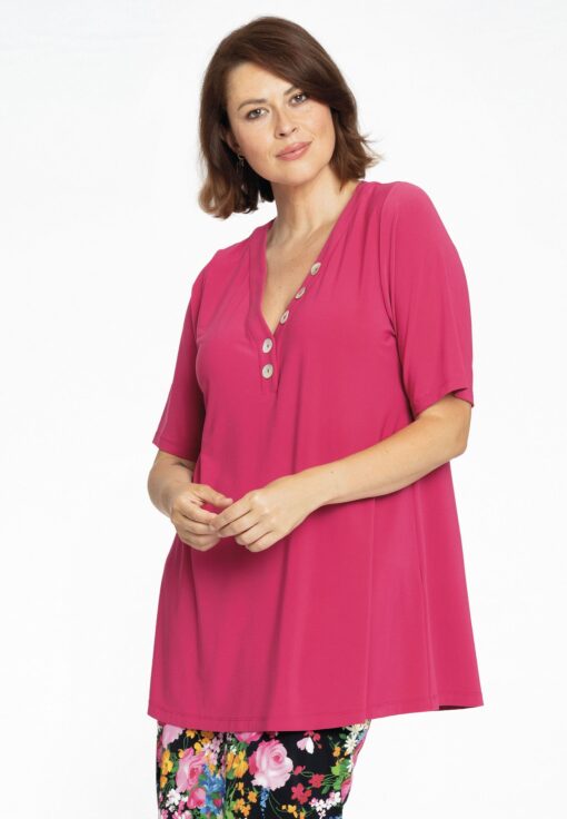 Yoek Tuniek flare met knopen | Roze | Maat 50/52