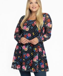 Yoek Tuniek wide bottom FLOWERDOT | Zwart | Maat 42/44