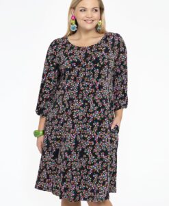 Yoek Jurk met pofmouwen RUBY | Zwart | Maat 50/52