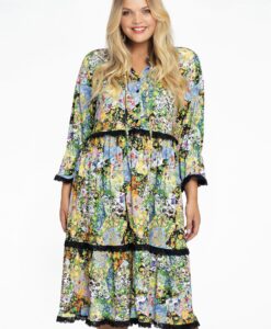 Yoek Jurk met kant FLOWERY | Zwart | Maat 42/44