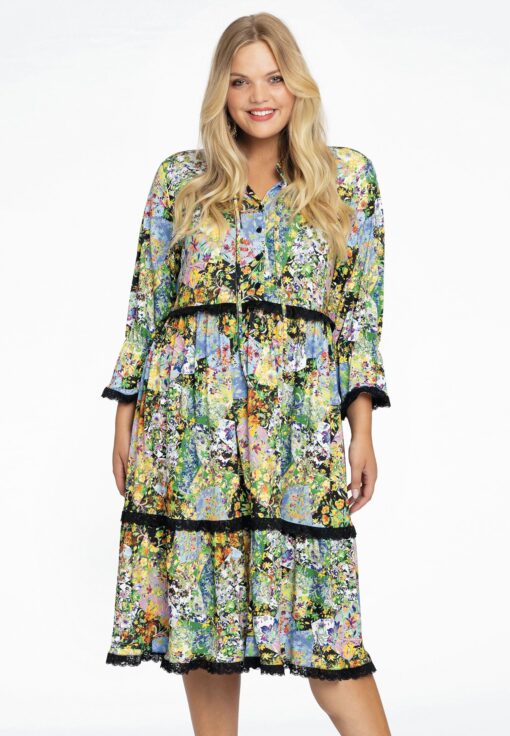 Yoek Jurk met kant FLOWERY | Zwart | Maat 42/44