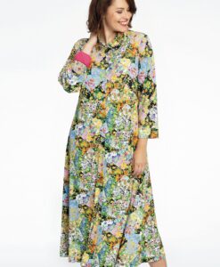 Yoek Blouse-jurk FLOWERY | Zwart | Maat 42/44