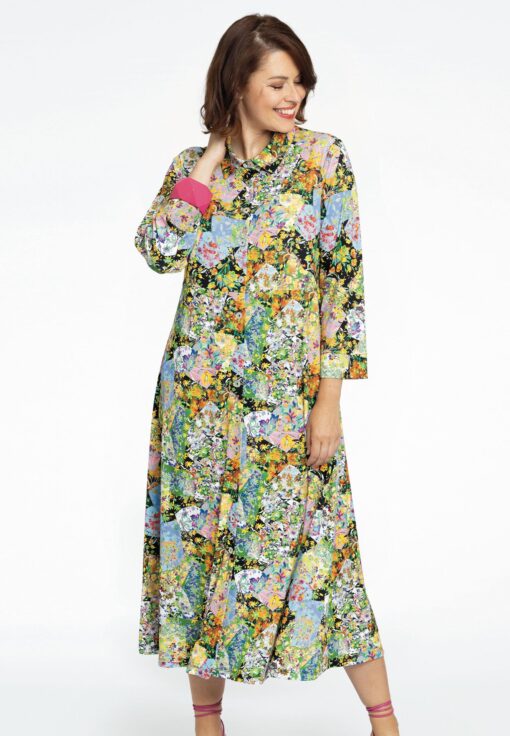 Yoek Blouse-jurk FLOWERY | Zwart | Maat 42/44