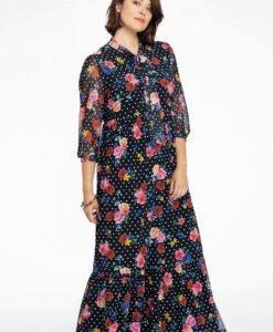 Yoek Jurk met strik FLOWERDOT | Zwart | Maat 38/40