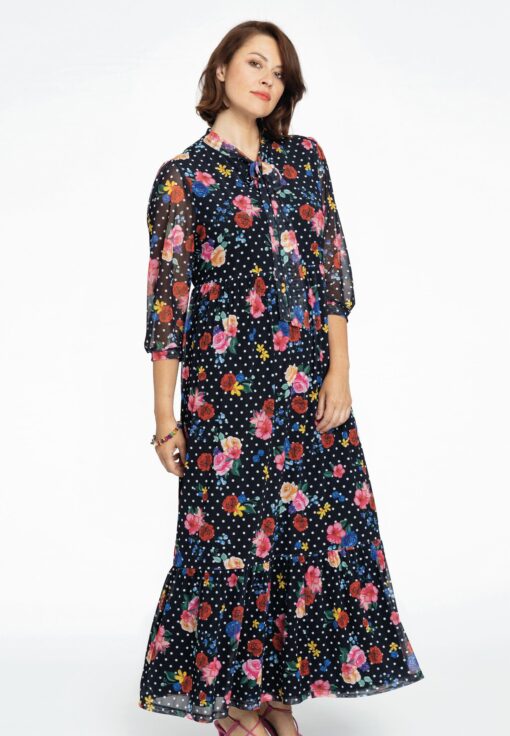 Yoek Jurk met strik FLOWERDOT | Zwart | Maat 38/40